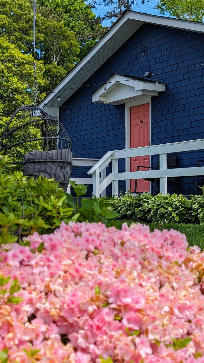Ocean View Terrace Inn building with charming blue and pink aesthetic